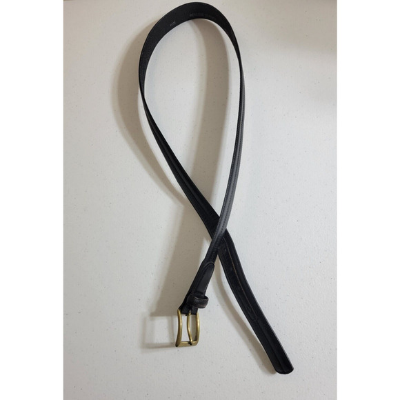 Belt Men's Black Genuine Leather Work Casual Dress Solid Brass Buckle Size 40 - Picture 1 of 12